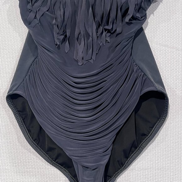 Magicsuit Blaire One-Piece Swimsuit Sz 12 Gray Fringe Ruched Slimming Underwire - Picture 4 of 9